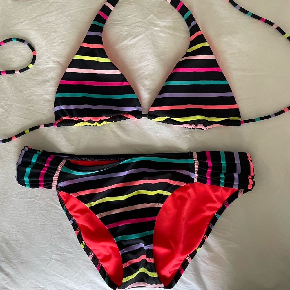 VS Black with neon stripes bikini, S top, M bottom